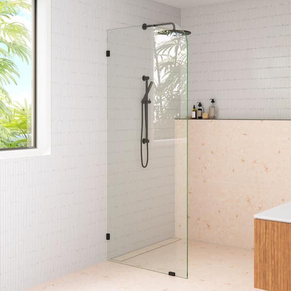 30 in. W x 78 in. H Single Panel Radius Fixed Frameless Shower Door