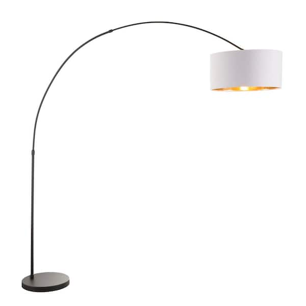 Lumisource Salon 76 in. Black Metal Floor Lamp with White and Gold Shade