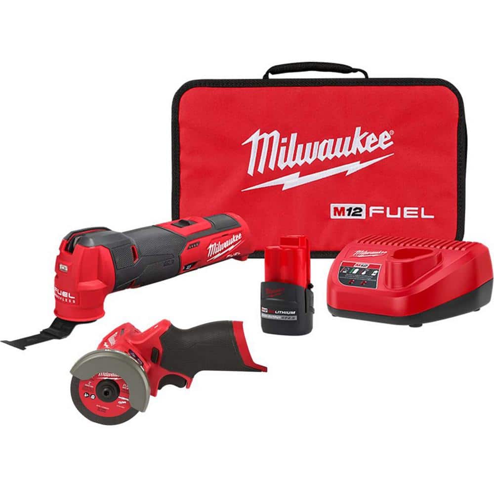 Milwaukee M12 FUEL 12-Volt Lithium-Ion Cordless Oscillating Multi-Tool Kit  w/3 in. Cut Off Saw 2526-21HO-2522-20 The Home Depot