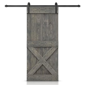 32 in. x 84 in. Distressed Mini X Series Weather Gray Stained DIY Wood Interior Sliding Barn Door with Hardware Kit