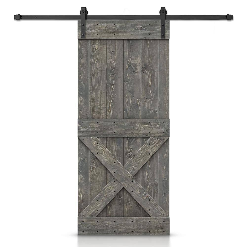 44 in. x 80 in. Distressed Mini X Series Weather Gray Stained DIY Wood Interior Sliding Barn Door with Hardware Kit price history on PriceWatchPro