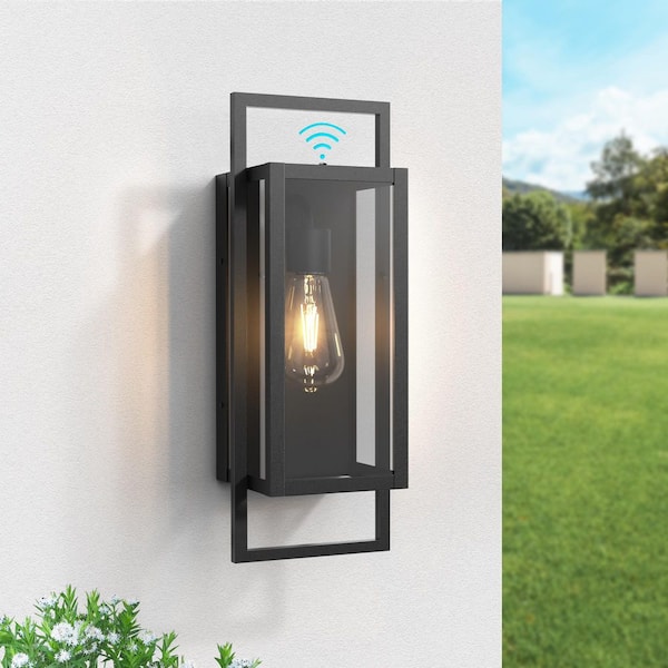 Maxax Decorators 18 in. Sand Black Dusk to Dawn 1-Light Outdoor Hardwired Wall Lantern Sconce
