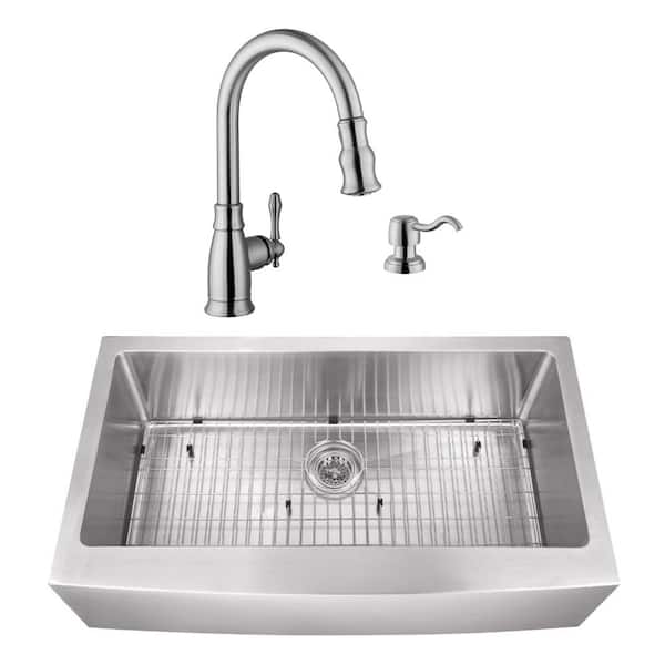 Cahaba Undermount Stainless Steel 32-7/8 in. Apron Front Single Bowl Kitchen Sink with Brushed Nickel Faucet