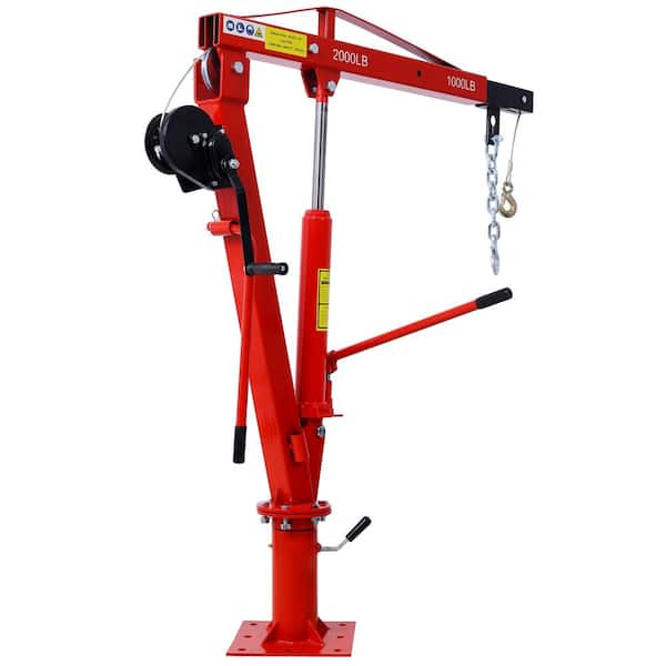Unbranded 2000 lb. Capacity Steel Hydraulic Pickup Truck Crane with Hand Winch Pickup Truck Bed Hoist Jib Crane in Red