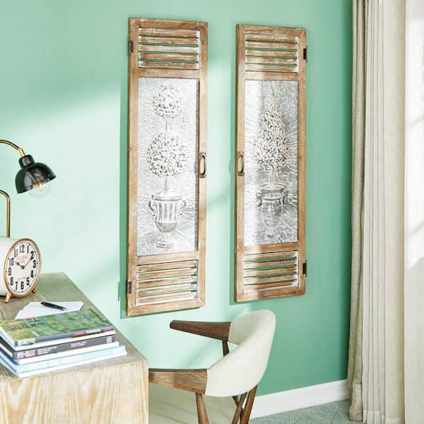 Litton Lane Large Wood And Metal Garden Door Wall Decor Panels, Set Of 2: 15" X 52"