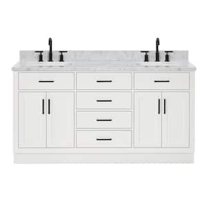 Hepburn 67 in. W x 22 in. D x 35.25 in. H Double Freestanding Bath Vanity in White with Carrara White Marble Top