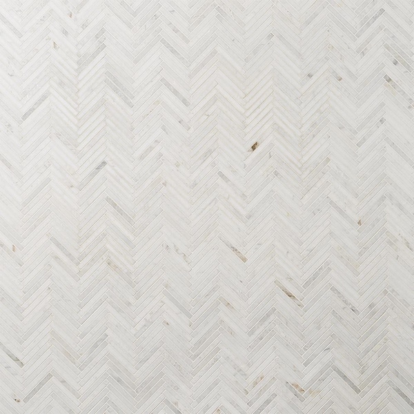 Ivy Hill Tile Arctic White 4 in. x 0.39 in. Herringbone Polished Marble Mosaic Tile Sample