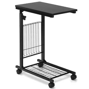 20 in. Black Specialty Wood Top Snack Magazine Sofa End Table Rolling Casters Height Adjustable