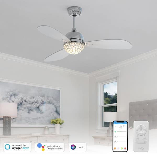 Corvin II 52 in. Integrated LED Indoor Chrome Smart Ceiling Fan with Crystal Light, Remote Works with Alexa/Google Home