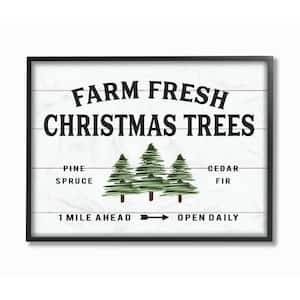 16 in. x 20 in. "White Holiday Farm Fresh Christmas Trees Spruce and Fir" by Artist Lettered and Lined Framed Wall Art