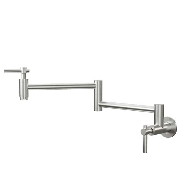 CASAINC 1.8 GPM Wall Mounted Pot Filler Kitchen Sink Faucet Folding Stretchable with 2-Handle in Brushed Nickel