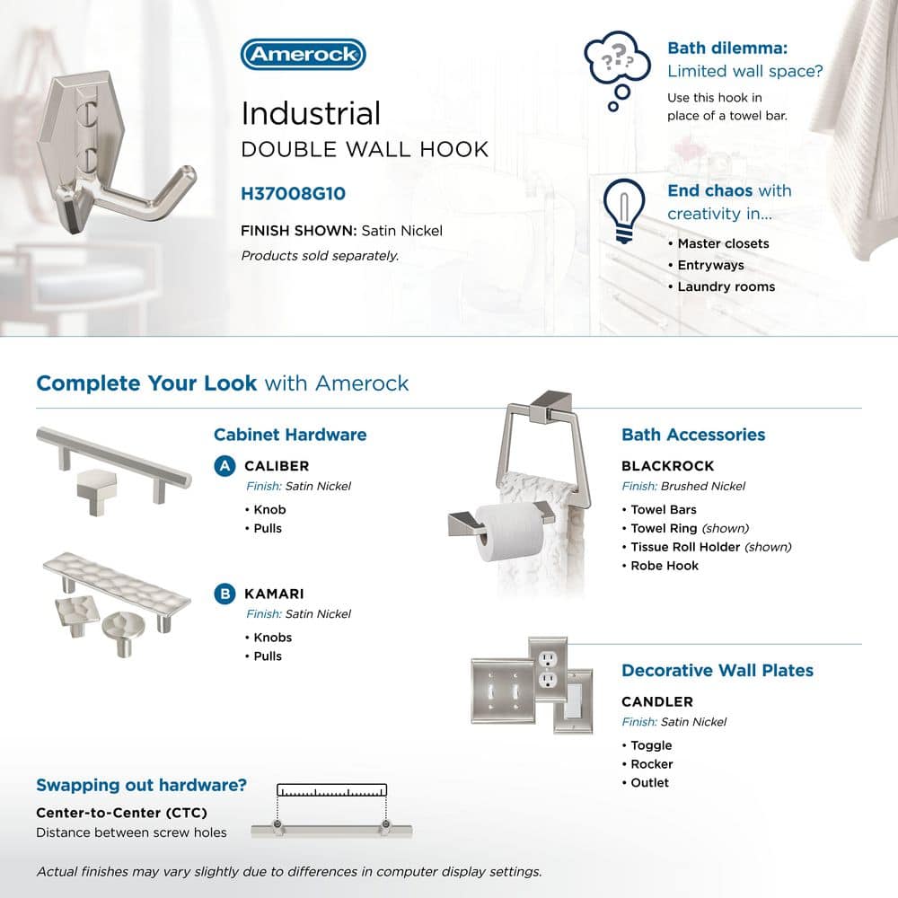 Satin Nickel Double Prong Decorative Wall Hook