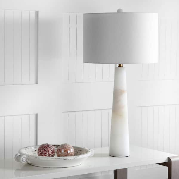 Delilah 30 in. White Marble Alabaster Table Lamp with Off-White Shade