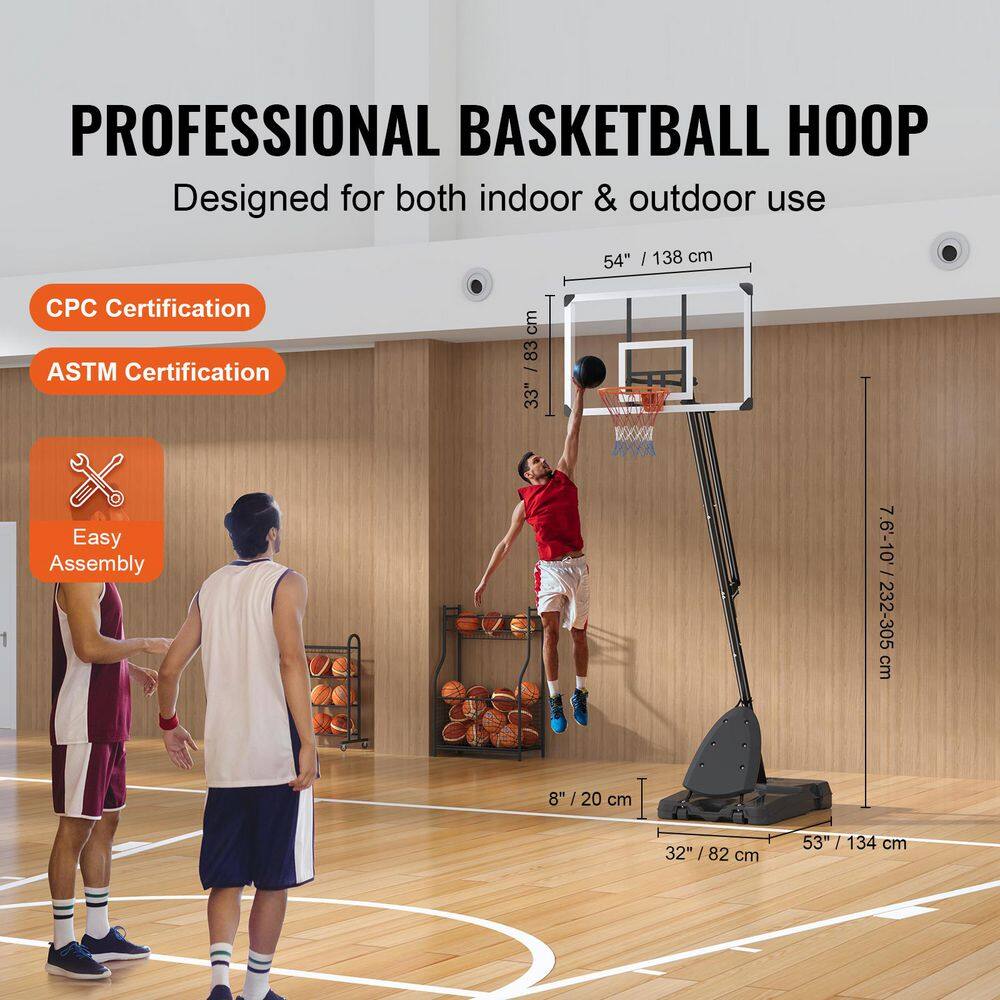 Adjustable Height Portable Multicolor Basketball Hoop with Fillable Base