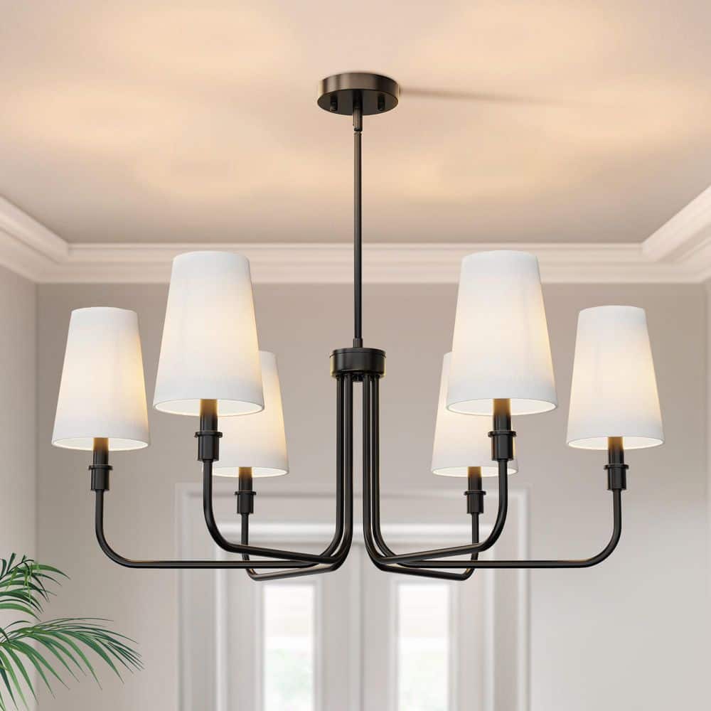 33 in. 6-Light Black Farmhouse Chandelier with White Linen Shades for Dining Room price history on PriceWatchPro