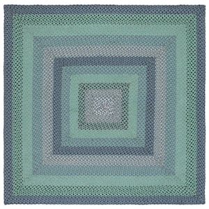 Braided Gray Green 6 ft. x 6 ft. Striped Border Square Area Rug