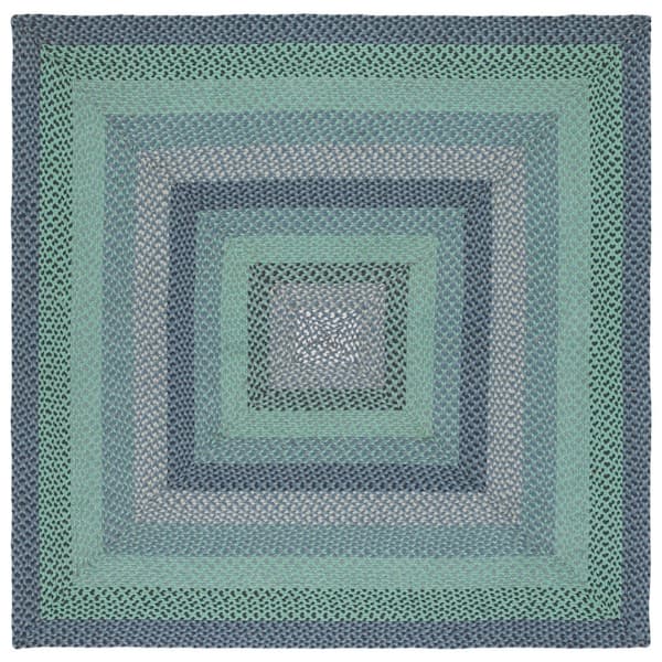 SAFAVIEH Braided Gray Green 6 ft. x 6 ft. Striped Border Square Area Rug