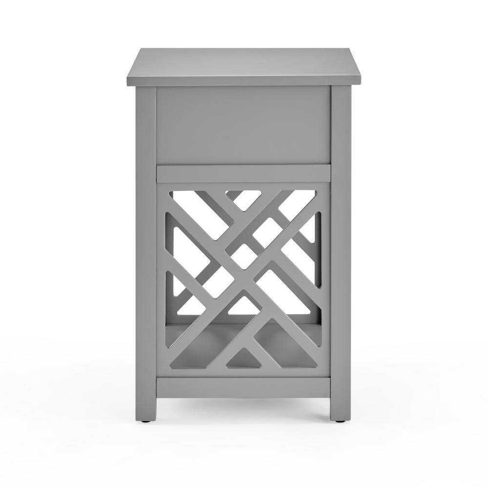 Gray Wood End Table with Drawer and Shelf