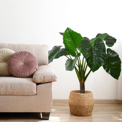 51 in. Plastic Potted Green Wide Taro Artificial Floor Leaf Plant