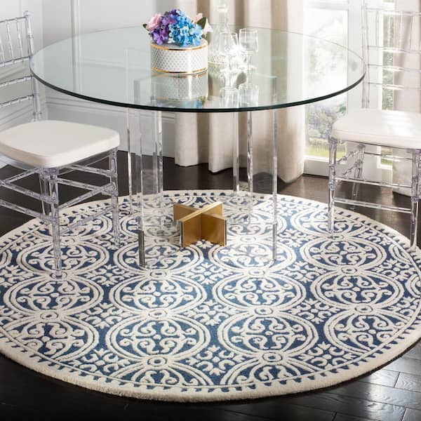 Cambridge Navy Blue/Ivory 10 ft. x 10 ft. Round Geometric Area Rug