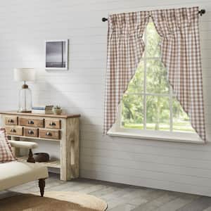 Annie Buffalo Check 36 in. W x 63 in. L Light Filtering Rod Pocket Prairie Window Panel in Portabella White Pair