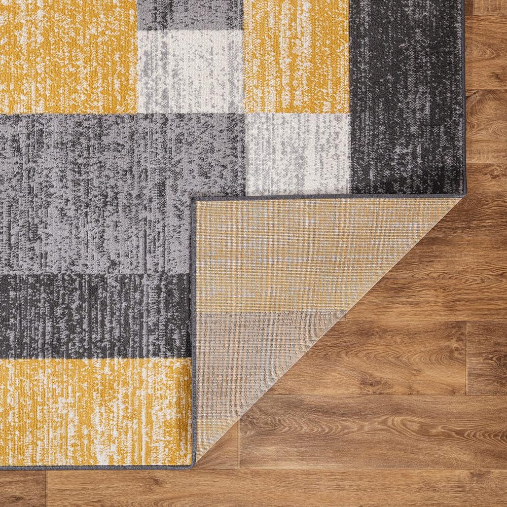 Yellow and Gray Geometric Rectangular 5' x 7' Area Rug