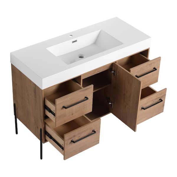 TCYO 48 in. Freestanding Imitative Oak Bath Vanity with White Cultured ...