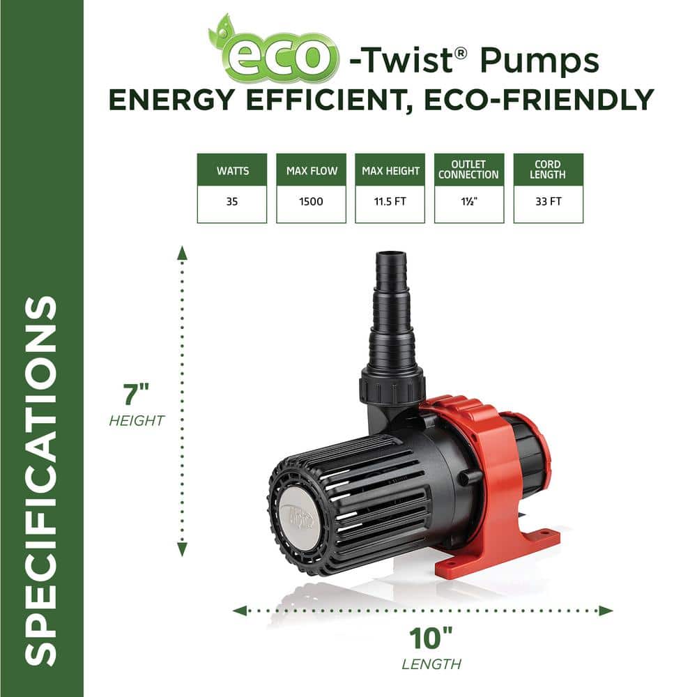 Eco-Twist Energy-Efficient Submersible Pump with 33 ft. Cord
