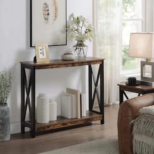Oxford 39.5 in. Barnwood/Black Standard Rectangle MDF Console Table with Shelf
