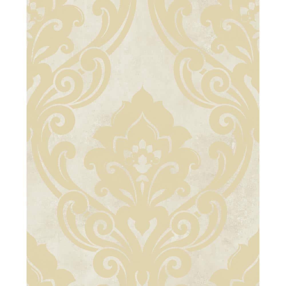 Seabrook Designs Vogue Damask Metallic Champagne and Off-White Paper ...