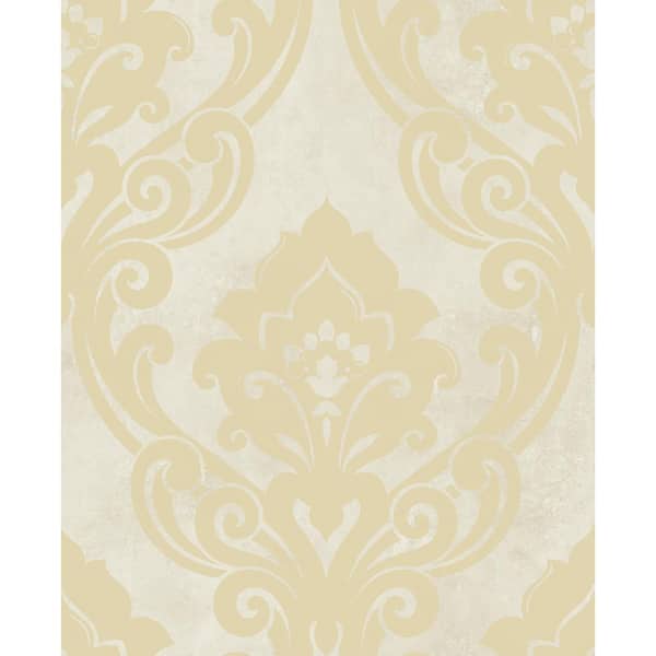 Seabrook Designs Vogue Damask Metallic Champagne and Off-White Paper Strippable Roll (Covers 56.05 sq. ft.)