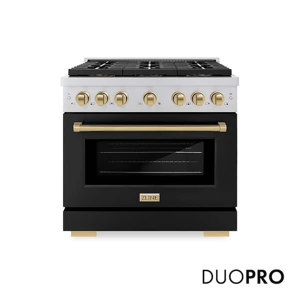 Autograph 36 in. 5.2 cu. ft. Paramount Gas Range with 6-Burners and Gas Oven with Black Matte and Champagne Bronze