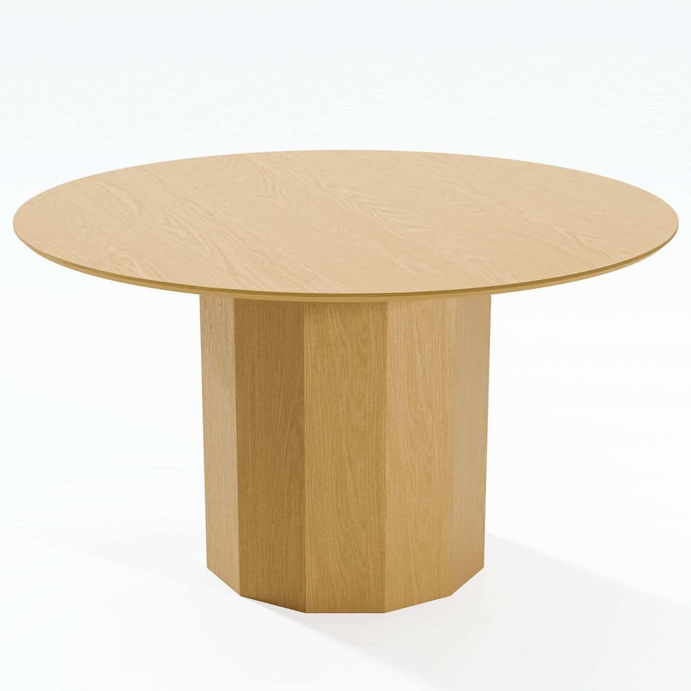 Dovelina 52 in. Natural Oak Wood Color Column Pedestal Round Kitchen ...