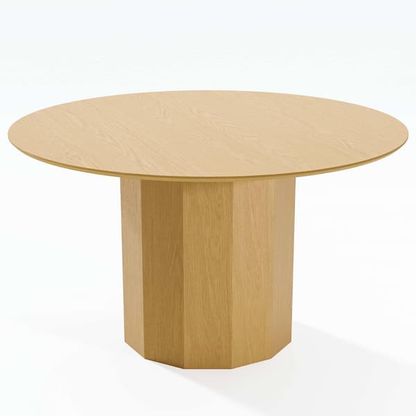 Dovelina 52 in. Natural Oak Wood Color Column Pedestal Round Kitchen Table Dining Table Seats 4
