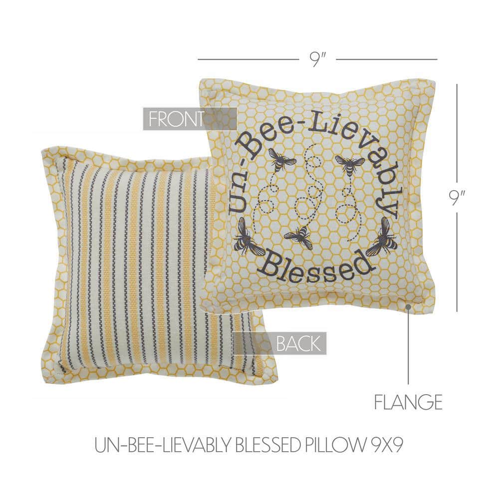 Vintage Yellow Cotton Square Throw Pillow with Bee Design