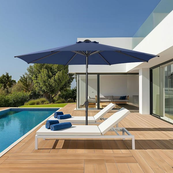 9 ft. Patio Umbrella with Push-Button Tilt and Crank-UV Resistant 8-Fiberglass Ribs for Pool, Deck, Garden in Blue