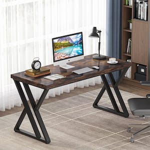 Moronia 55 in. Rectangle Rustic Brown and Black Computer Desk Writing Table with Z-Shaped Metal Leg