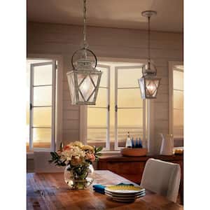 Hayman Bay 2-Light Distressed Antique White Farmhouse Kitchen Island Pendant Hanging Light with Clear Seeded Glass