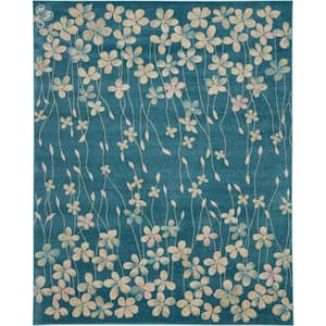Tranquil Turquoise 8 ft. x 10 ft. Floral Contemporary Area Rug