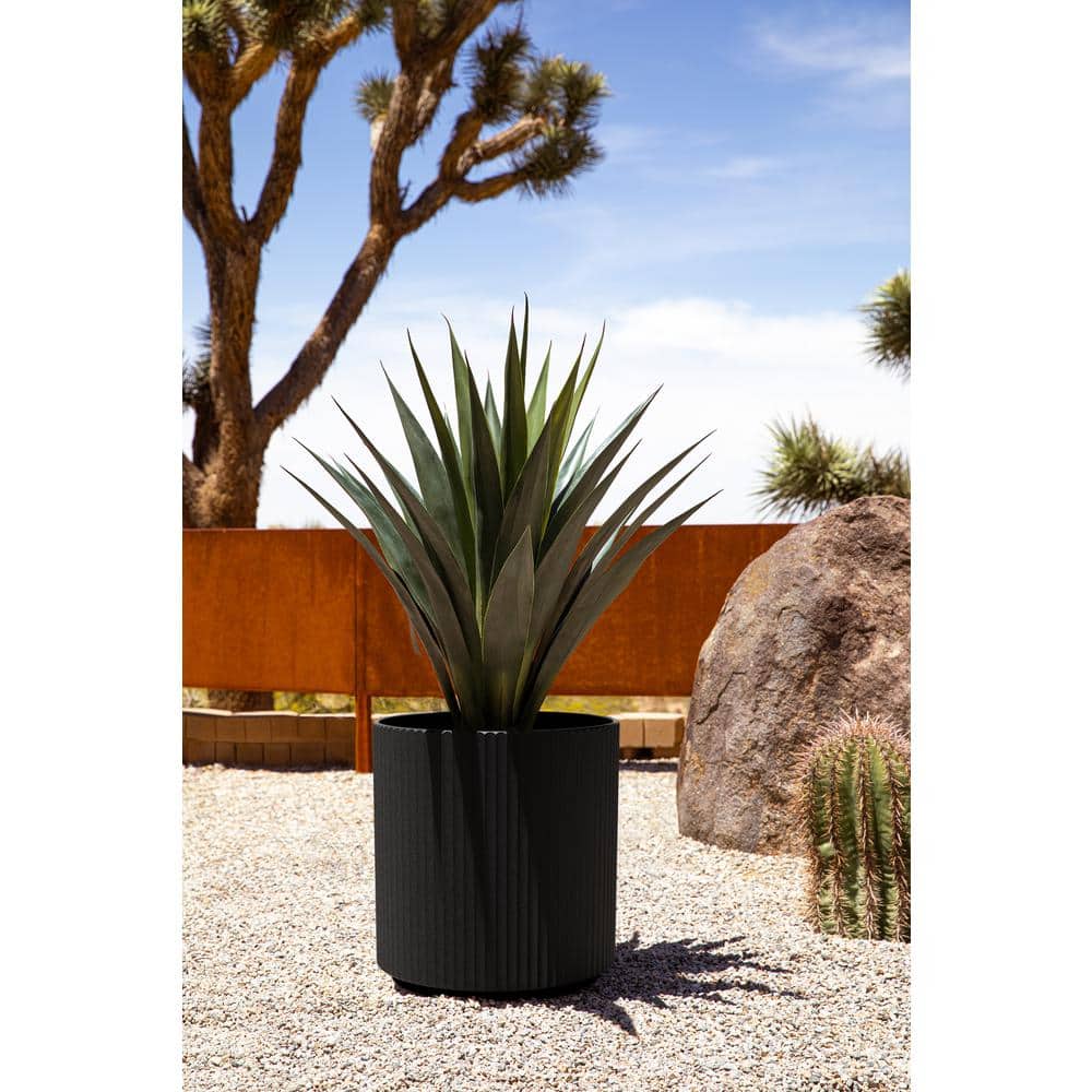 Demi 20" Black Plastic-Stone Round Planter Set - 2 Pack