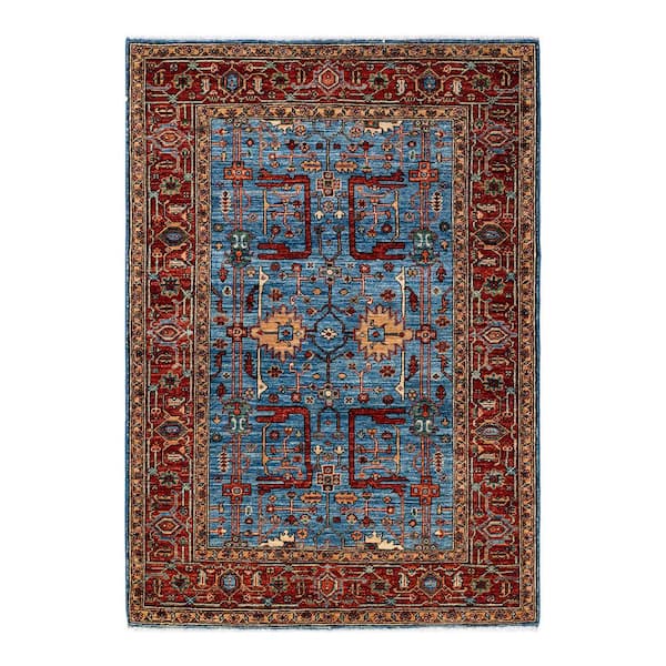 Solo Rugs Serapi One-of-a-Kind Traditional Light Blue 4 ft. x 6 ft. Hand Knotted Tribal Area Rug