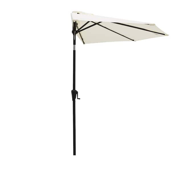 C-Hopetree 9 ft. Aluminum Market Push Button Tilt Half Patio Umbrella in Ivory Solution Dyed Polyester