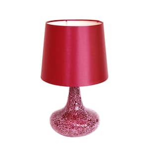 14.17 in. Red Mosaic Tiled Glass Genie Table Lamp with Satin Look Fabric Shade