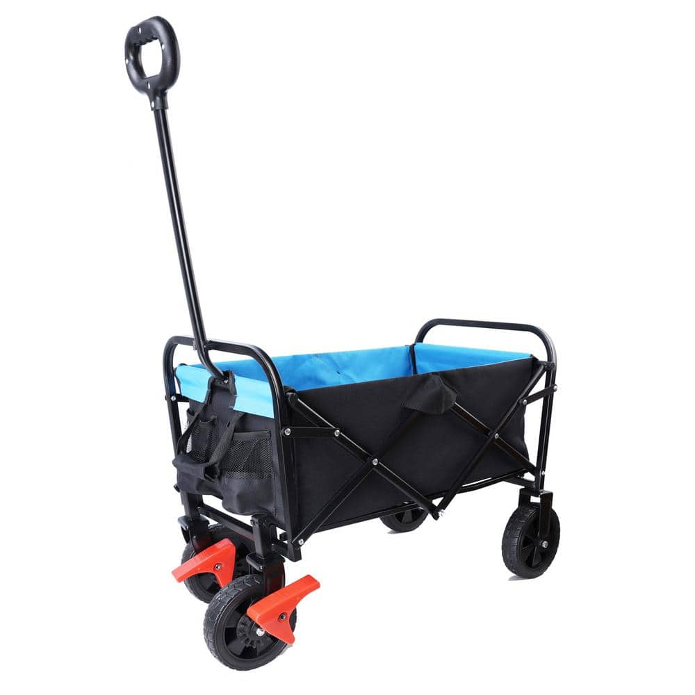 OLUMAT 4 cu. ft. Metal Garden Cart, Black and Blue FO-GWC-42 - The Home ...