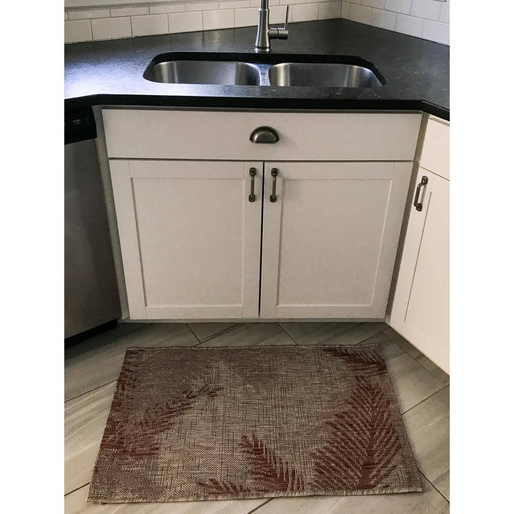 Red and Beige Tropical Palms Flat Woven Indoor/Outdoor Rug