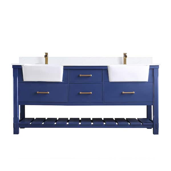 Altair Georgia 72 in. Bathroom Vanity in Jewelry Blue with Composite Carrara Top in White with White Basin