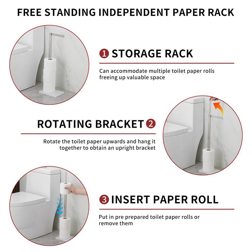 Brushed Nickel Freestanding Toilet Paper Holder with Marble Base