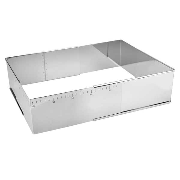 9.8 x 7.5 x 4 in. Adjustable Rectangle Cake Mold - Extendable Stainless Steel Baking Pan for Custom Cakes