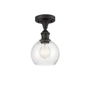 Athens 6 in. 1-Light Oil Rubbed Bronze Semi-Flush Mount with Seedy Glass Shade
