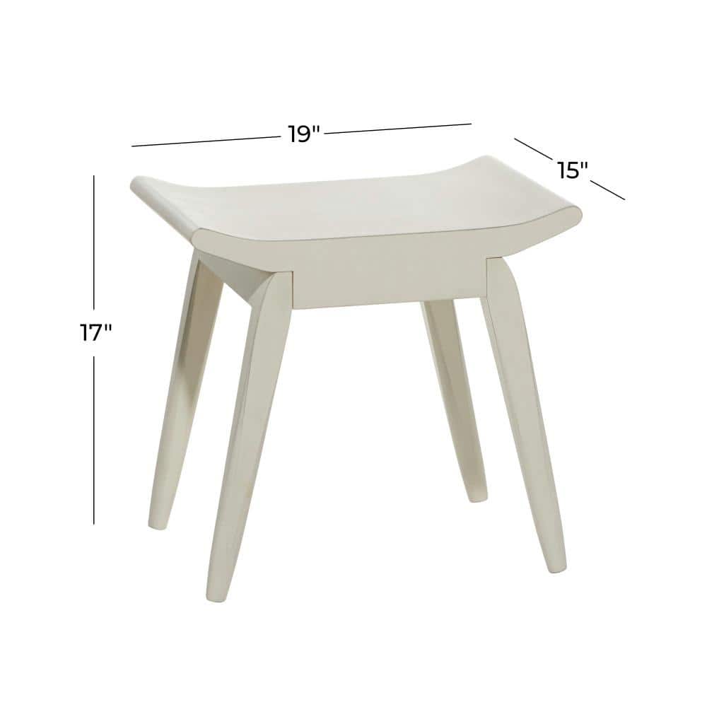 Classic White Wooden Stool with Scoop Seat, 19" x 15" x 17"